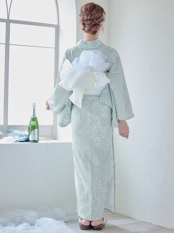 画像9: 【即日発送】ダスティーミントのレース浴衣【浴衣３点セット 浴衣/帯/下駄】[YMT] (9)