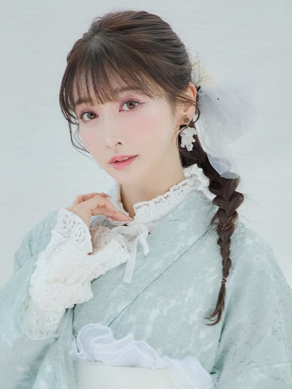 画像6: 【即日発送】ダスティーミントのレース浴衣【浴衣３点セット 浴衣/帯/下駄】[YMT] (6)