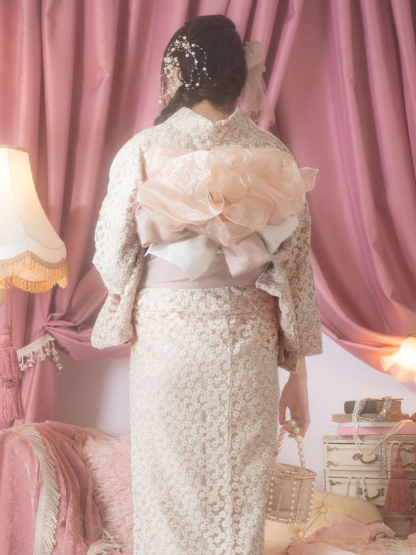 画像5: 【即日発送】くすみピンク地x小花レース浴衣 【浴衣３点セット 浴衣/帯/下駄】[YMT] (5)