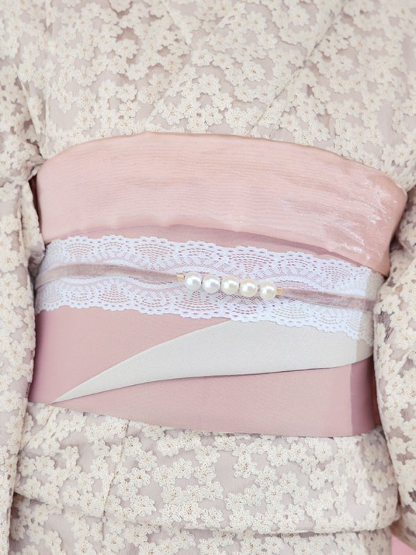 画像5: 【即日発送】くすみピンク地x小花レース浴衣 【浴衣３点セット 浴衣/帯/下駄】[YMT] (5)