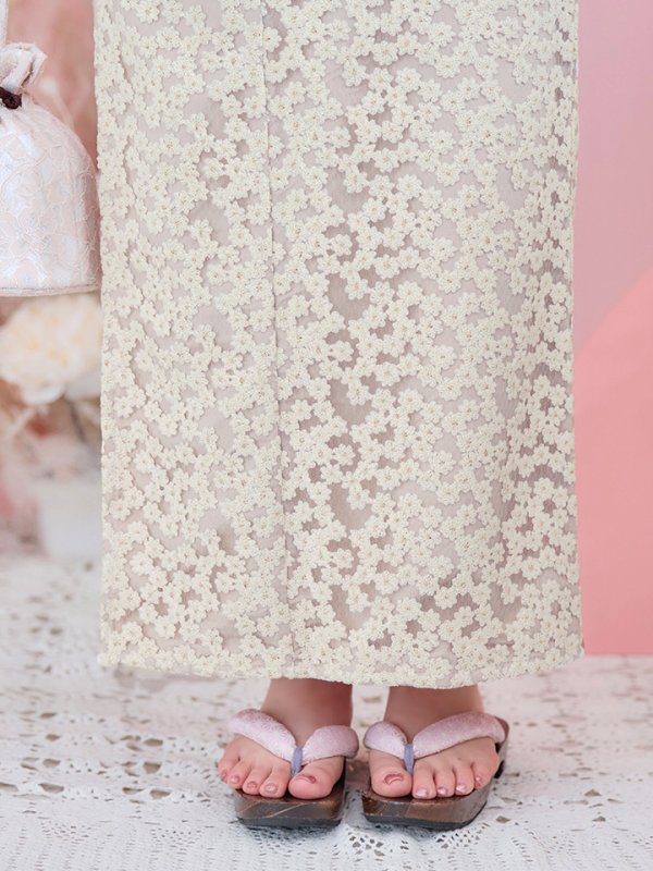 画像6: 【即日発送】くすみピンク地x小花レース浴衣 【浴衣３点セット 浴衣/帯/下駄】[YMT] (6)