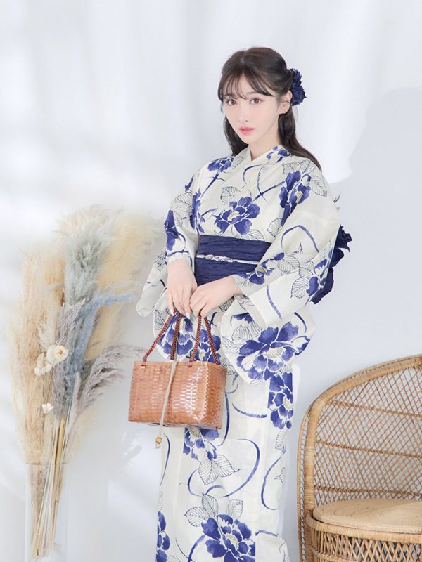 画像15: 【即日発送】水彩椿の綺麗系浴衣【浴衣３点セット 浴衣/帯/下駄】[YMT] (15)