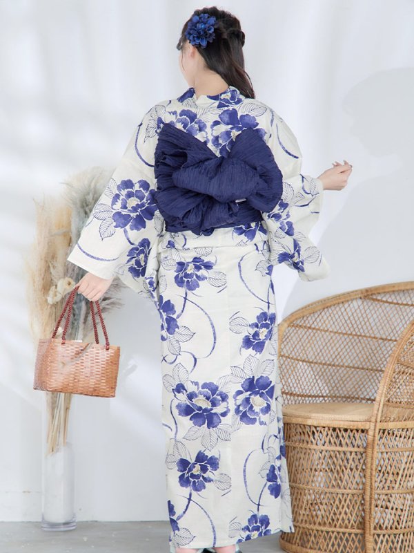 画像8: 【即日発送】水彩椿の綺麗系浴衣【浴衣３点セット 浴衣/帯/下駄】[YMT] (8)