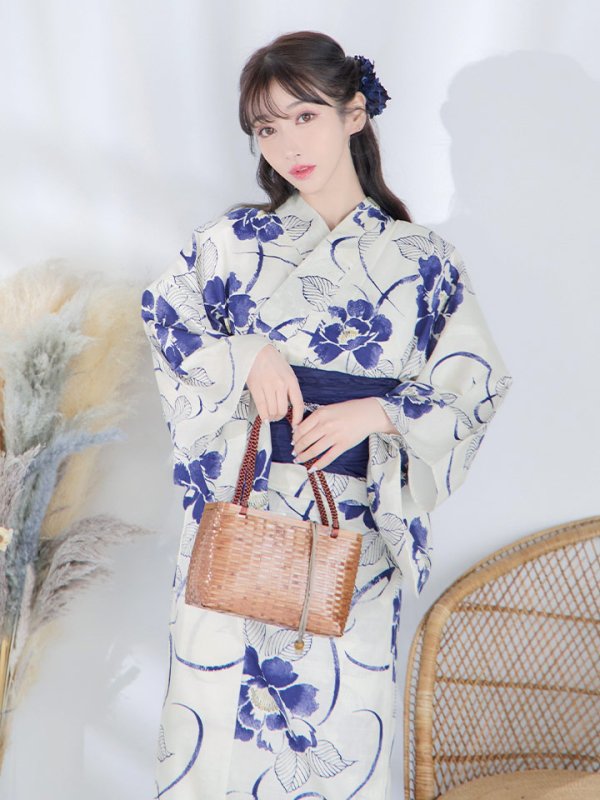 画像9: 【即日発送】水彩椿の綺麗系浴衣【浴衣３点セット 浴衣/帯/下駄】[YMT] (9)