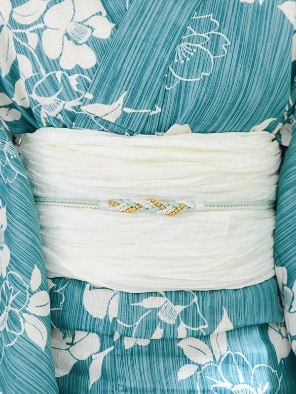 画像5: 【即日発送】【浴衣】アクアブルー椿浴衣 【浴衣３点セット 浴衣/帯/下駄】[YMT] (5)