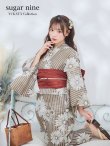 画像2: 【即日発送】ブラウンストライプにガーベラ花浴衣  OBI-siwa-200-kj-10-TRC / HIMO-900-yn-7-MOC / YA-1081-kj-BR / HEKO-800-sb-3-BR / GETA-02-ok-2-IV [YMT] (2)