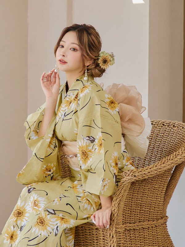 画像19: 【即日発送】くすみイエローマーガレット浴衣【浴衣３点セット 浴衣/帯/下駄】[YMT] (19)