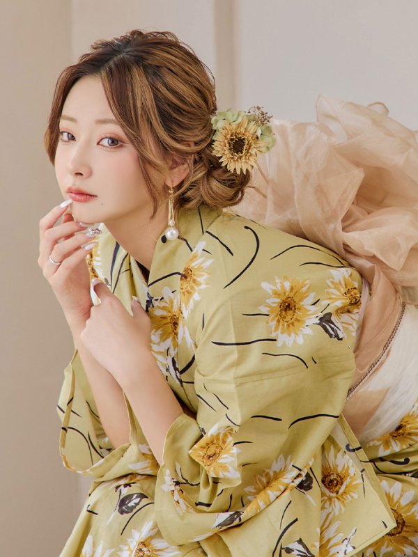 画像20: 【即日発送】くすみイエローマーガレット浴衣【浴衣３点セット 浴衣/帯/下駄】[YMT] (20)