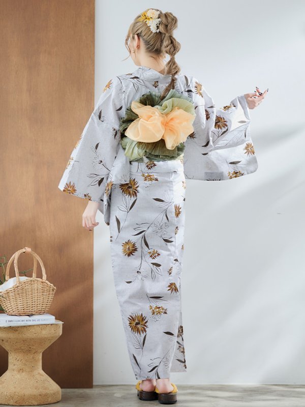 画像16: 【即日発送】グレー地×マーガレット浴衣【浴衣３点セット 浴衣/帯/下駄】[YMT] (16)