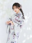 画像1: 【即日発送】くすみカラー朝顔浴衣 【浴衣3点セット 浴衣/帯/下駄】 [FB02] (1)