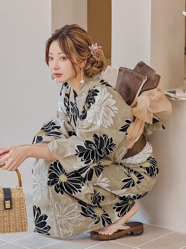 画像13: 【即日発送】レトロモダンマーガレット浴衣【浴衣３点セット 浴衣/帯/下駄】[YMT] (13)