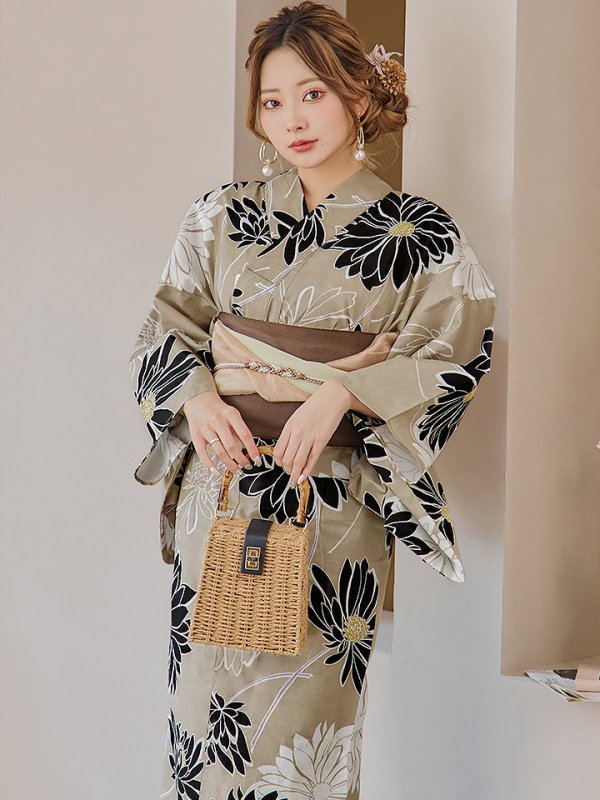 画像2: 【即日発送】レトロモダンマーガレット浴衣【浴衣３点セット 浴衣/帯/下駄】[YMT] (2)