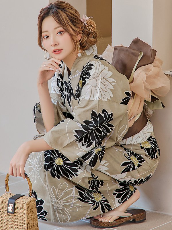 画像3: 【即日発送】レトロモダンマーガレット浴衣【浴衣３点セット 浴衣/帯/下駄】[YMT] (3)