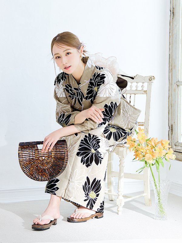 画像11: 【即日発送】レトロモダンマーガレット浴衣【浴衣３点セット 浴衣/帯/下駄】[YMT] (11)