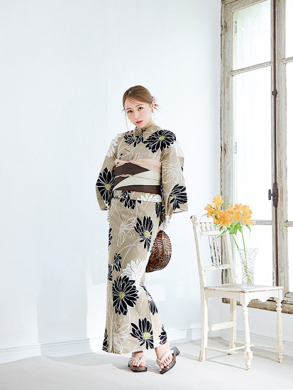 画像12: 【即日発送】レトロモダンマーガレット浴衣【浴衣３点セット 浴衣/帯/下駄】[YMT] (12)