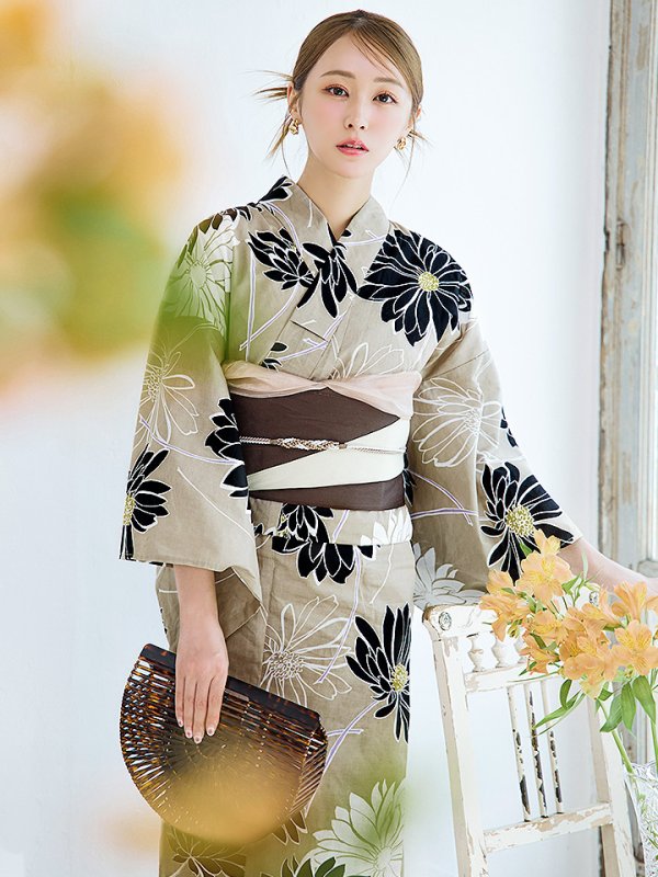 画像2: 【即日発送】レトロモダンマーガレット浴衣【浴衣３点セット 浴衣/帯/下駄】[YMT] (2)