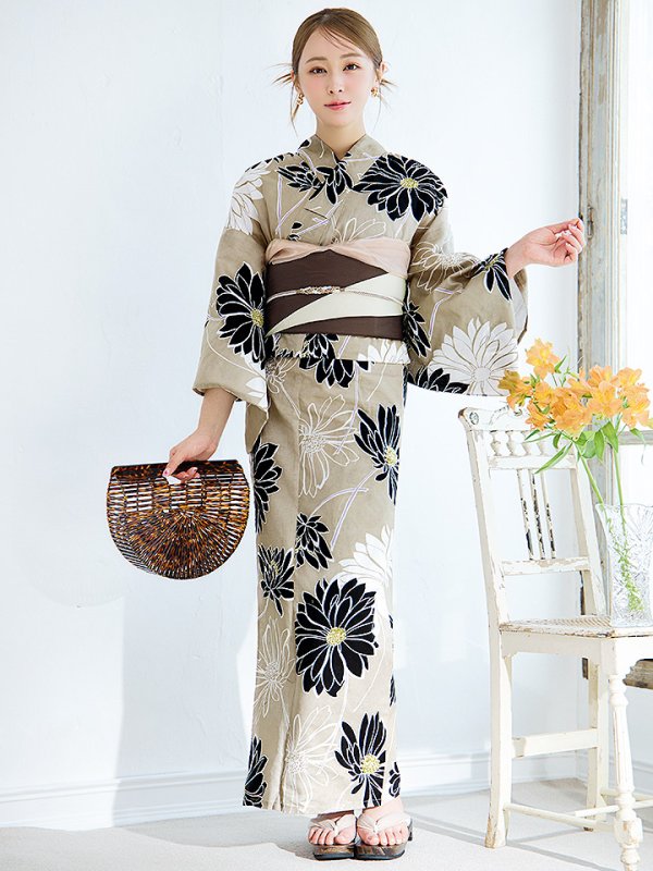 画像4: 【即日発送】レトロモダンマーガレット浴衣【浴衣３点セット 浴衣/帯/下駄】[YMT] (4)