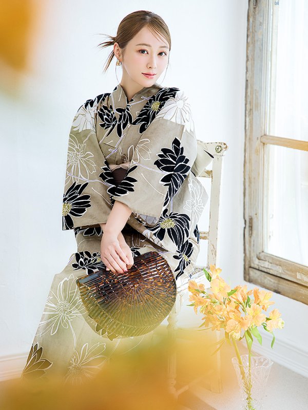 画像8: 【即日発送】レトロモダンマーガレット浴衣【浴衣３点セット 浴衣/帯/下駄】[YMT] (8)