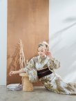 画像12: 【即日発送】大人グリーンベージュフラワー浴衣 OBI-siwa-200-kj-9-BR / HIMO-900-yn-7-MOC / HEKO-800-sb-3-BR / YA-496-kj-W / YA-72-kn-MOC / GETA-01-kj-3-IV [YMT] (12)