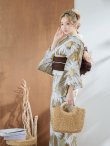画像2: 【即日発送】大人グリーンベージュフラワー浴衣 OBI-siwa-200-kj-9-BR / HIMO-900-yn-7-MOC / HEKO-800-sb-3-BR / YA-496-kj-W / YA-72-kn-MOC / GETA-01-kj-3-IV [YMT] (2)