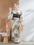 画像4: 【即日発送】大人グリーンベージュフラワー浴衣 OBI-siwa-200-kj-9-BR / HIMO-900-yn-7-MOC / HEKO-800-sb-3-BR / YA-496-kj-W / YA-72-kn-MOC / GETA-01-kj-3-IV [YMT] (4)