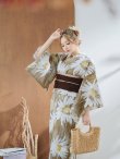 画像7: 【即日発送】大人グリーンベージュフラワー浴衣 OBI-siwa-200-kj-9-BR / HIMO-900-yn-7-MOC / HEKO-800-sb-3-BR / YA-496-kj-W / YA-72-kn-MOC / GETA-01-kj-3-IV [YMT] (7)