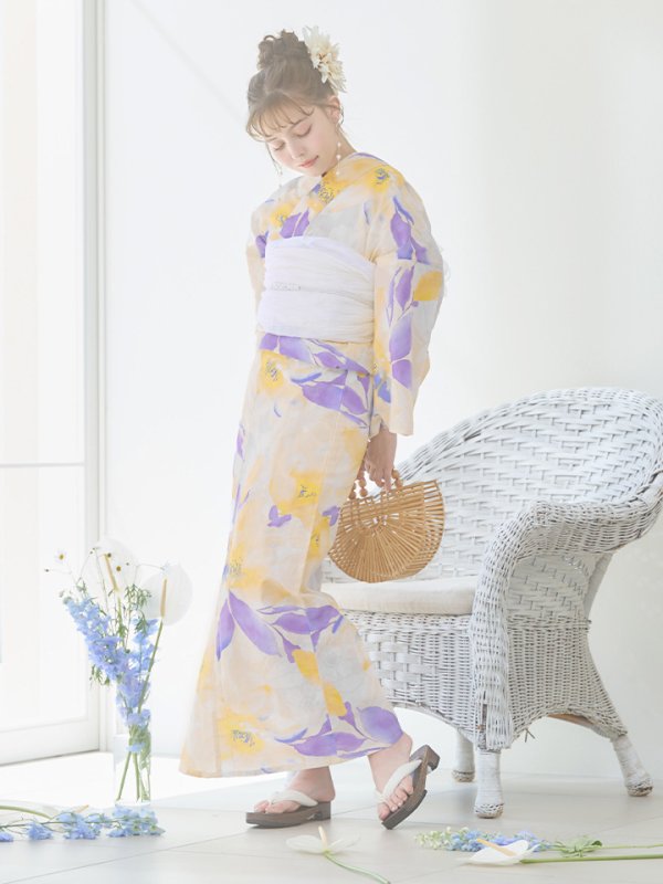 画像4: 【即日発送】鮮やか×大柄フラワー浴衣【浴衣３点セット 浴衣/帯/下駄】[YMT] (4)