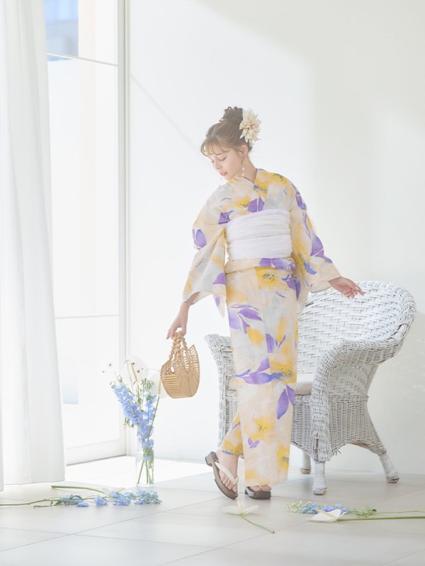 画像5: 【即日発送】鮮やか×大柄フラワー浴衣【浴衣３点セット 浴衣/帯/下駄】[YMT] (5)