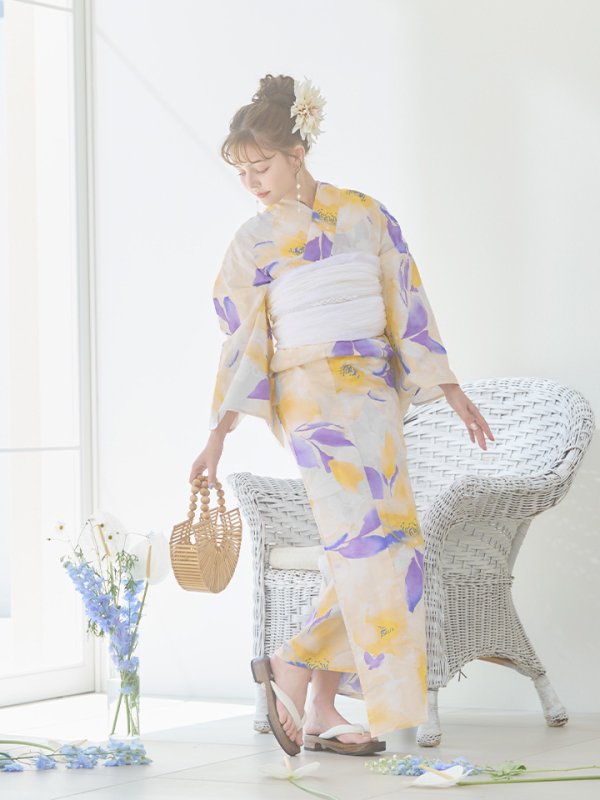 画像7: 【即日発送】鮮やか×大柄フラワー浴衣【浴衣３点セット 浴衣/帯/下駄】[YMT] (7)