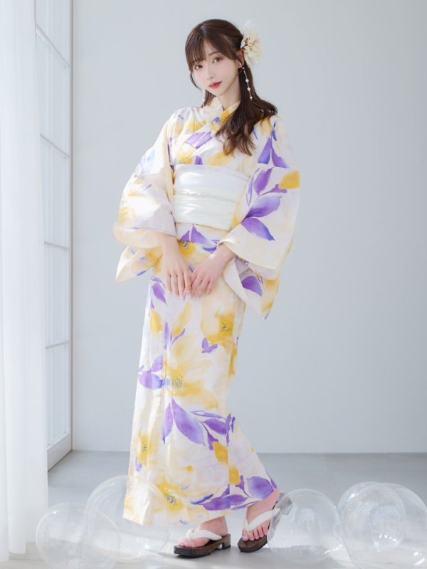 画像12: 【即日発送】鮮やか×大柄フラワー浴衣【浴衣３点セット 浴衣/帯/下駄】[YMT] (12)