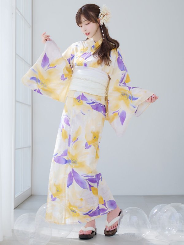 画像4: 【即日発送】鮮やか×大柄フラワー浴衣【浴衣３点セット 浴衣/帯/下駄】[YMT] (4)