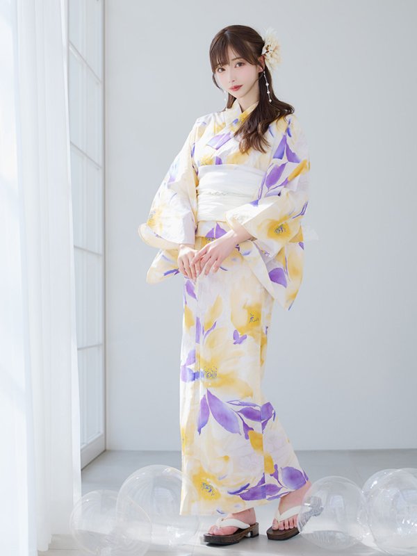 画像6: 【即日発送】鮮やか×大柄フラワー浴衣【浴衣３点セット 浴衣/帯/下駄】[YMT] (6)