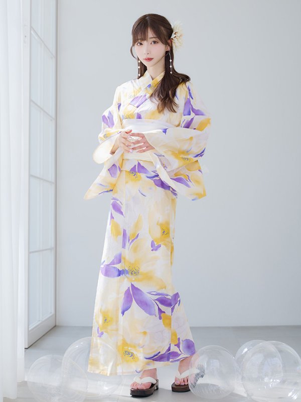 画像7: 【即日発送】鮮やか×大柄フラワー浴衣【浴衣３点セット 浴衣/帯/下駄】[YMT] (7)