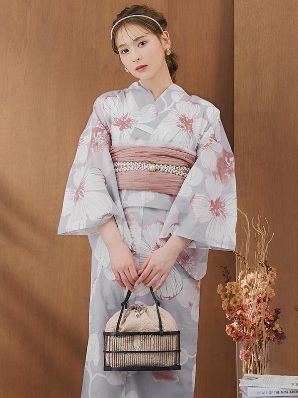 画像2: 【即日発送】シック大人フラワー浴衣【浴衣３点セット 浴衣/帯/下駄】[YMT] (2)