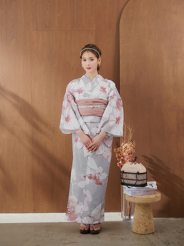 画像5: 【即日発送】シック大人フラワー浴衣【浴衣３点セット 浴衣/帯/下駄】[YMT] (5)