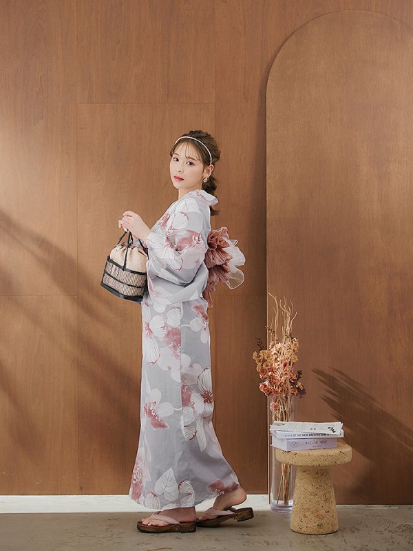 画像7: 【即日発送】シック大人フラワー浴衣【浴衣３点セット 浴衣/帯/下駄】[YMT] (7)