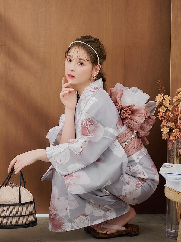 画像9: 【即日発送】シック大人フラワー浴衣【浴衣３点セット 浴衣/帯/下駄】[YMT] (9)