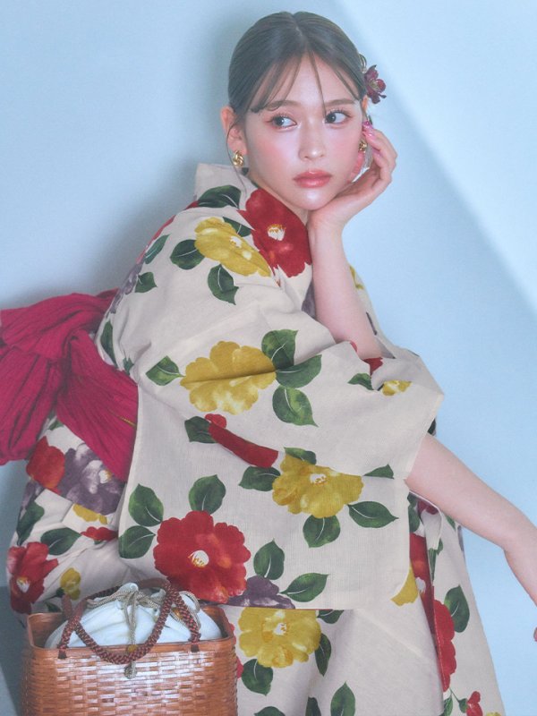 画像10: 【即日発送】モダン椿浴衣【浴衣３点セット 浴衣/帯/下駄】[YMT] (10)