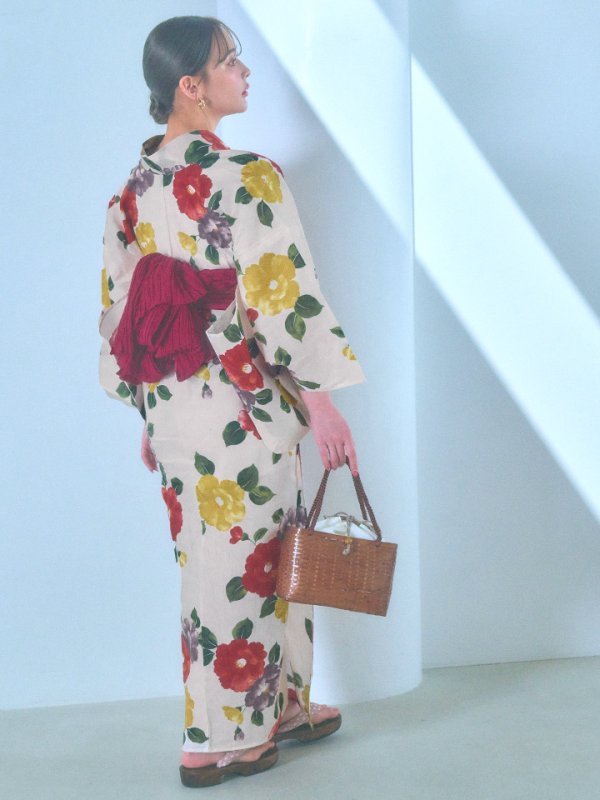 画像12: 【即日発送】モダン椿浴衣【浴衣３点セット 浴衣/帯/下駄】[YMT] (12)