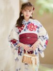 画像2: 【即日発送】ホワイト×レッド牡丹浴衣 OBI-siwa-202-ok-10-R / HIMO-902-kj-5-RosePK / HEKO-800-sb-5-WH / YA-72-kn-R / GETA-02-ok-7-R/ [YMT] (2)