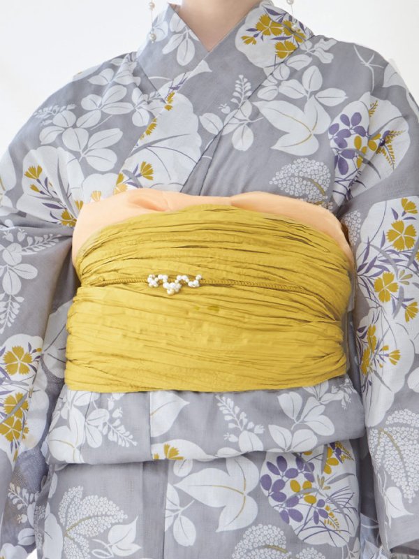 画像13: 【即日発送】グレー×フラワー浴衣【浴衣３点セット 浴衣/帯/下駄】[YMT] (13)