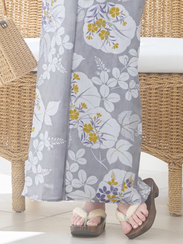 画像14: 【即日発送】グレー×フラワー浴衣【浴衣３点セット 浴衣/帯/下駄】[YMT] (14)