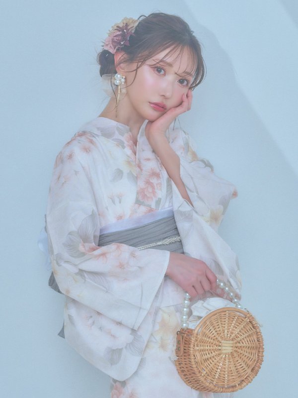 画像10: 【浴衣セール！】【即日発送】ホワイトベージュ紫陽花浴衣【浴衣３点セット 浴衣/帯/下駄】[YMT] (10)