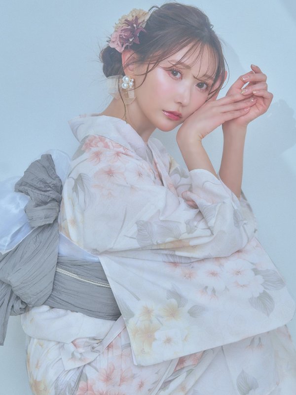 画像11: 【浴衣セール！】【即日発送】ホワイトベージュ紫陽花浴衣【浴衣３点セット 浴衣/帯/下駄】[YMT] (11)