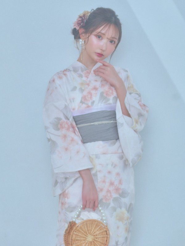 画像12: 【浴衣セール！】【即日発送】ホワイトベージュ紫陽花浴衣【浴衣３点セット 浴衣/帯/下駄】[YMT] (12)