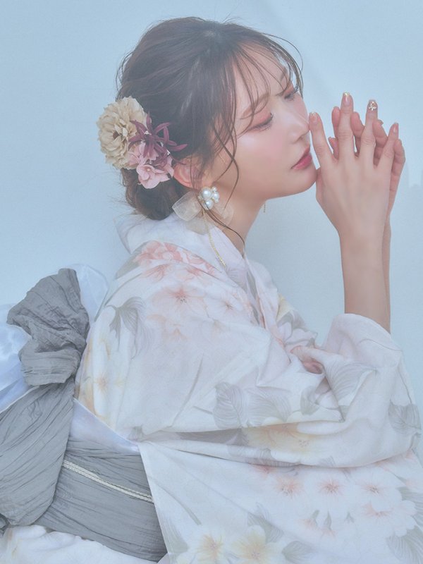 画像13: 【浴衣セール！】【即日発送】ホワイトベージュ紫陽花浴衣【浴衣３点セット 浴衣/帯/下駄】[YMT] (13)