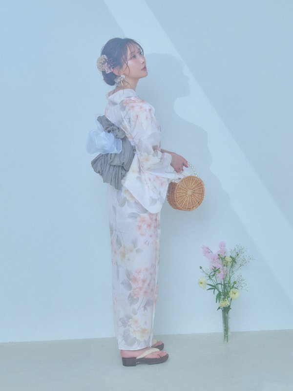 画像14: 【浴衣セール！】【即日発送】ホワイトベージュ紫陽花浴衣【浴衣３点セット 浴衣/帯/下駄】[YMT] (14)