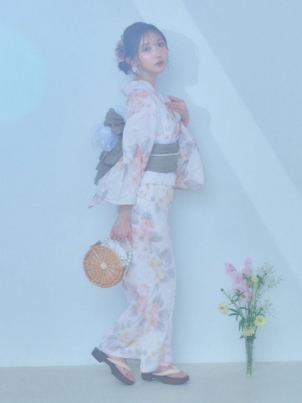 画像16: 【浴衣セール！】【即日発送】ホワイトベージュ紫陽花浴衣【浴衣３点セット 浴衣/帯/下駄】[YMT] (16)