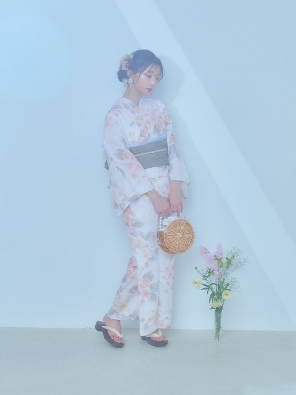 画像18: 【浴衣セール！】【即日発送】ホワイトベージュ紫陽花浴衣【浴衣３点セット 浴衣/帯/下駄】[YMT] (18)