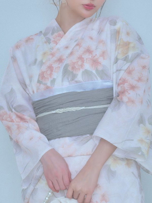 画像21: 【浴衣セール！】【即日発送】ホワイトベージュ紫陽花浴衣【浴衣３点セット 浴衣/帯/下駄】[YMT] (21)